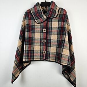 Elegant Plaid Button-Up Poncho